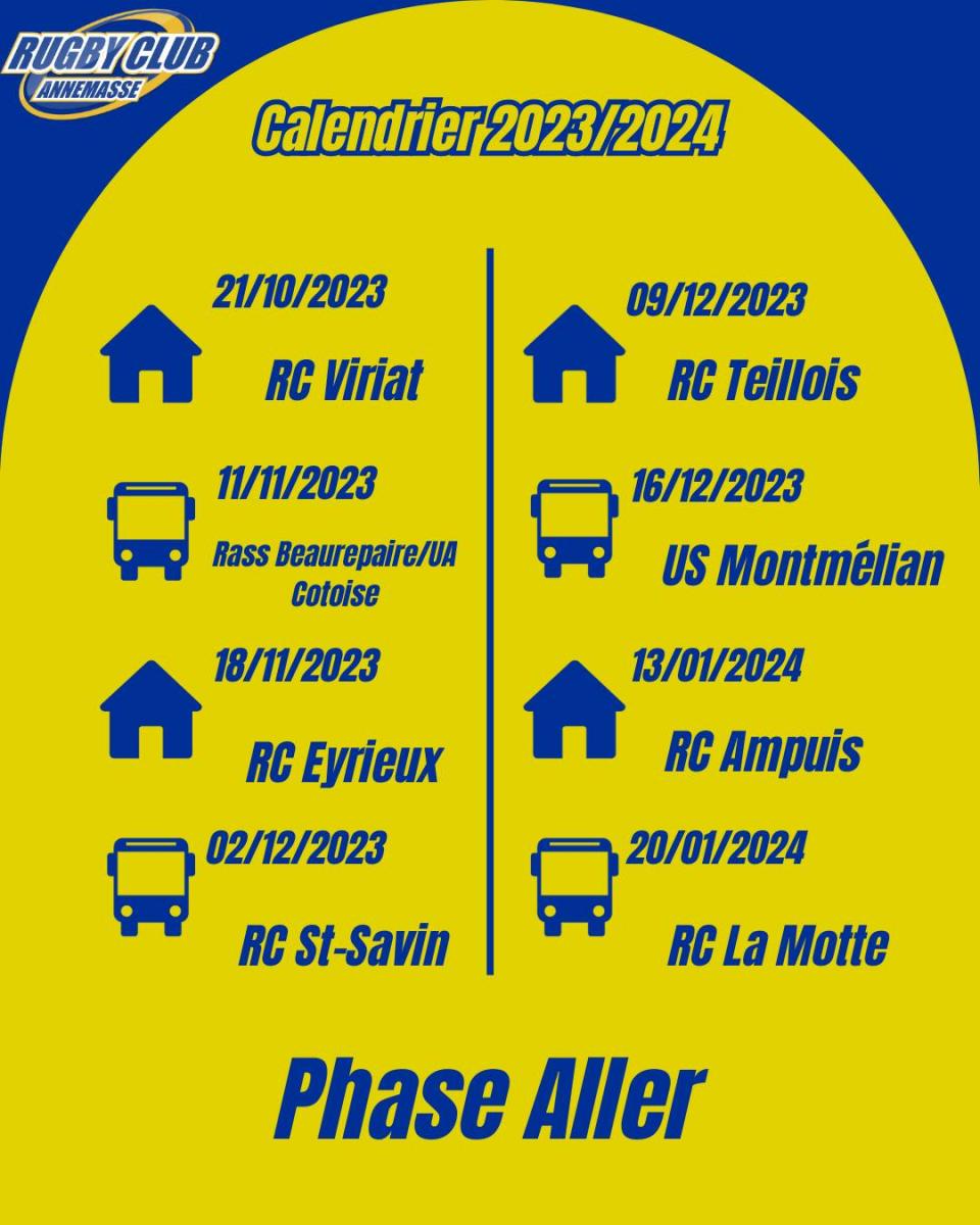 Calendrier U19 RC Annemasse 2023/2024 phase aller