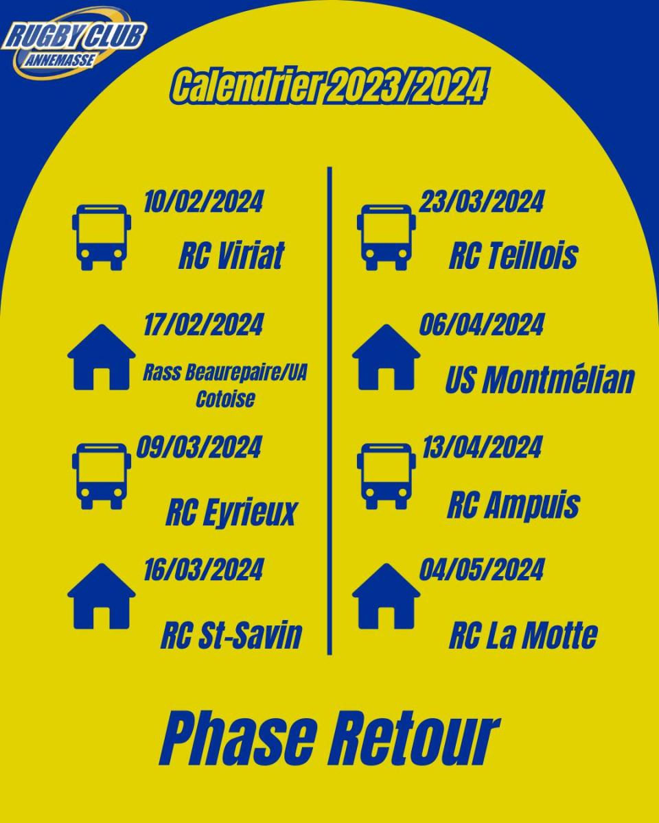Calendrier U19 RC Annemasse 2023/2024 phase retour